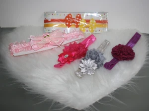 Lot Of Toddler Girls Stretch Headbands Flowers Rhinestones Pink Yellow Gray NWOT - Picture 1 of 4
