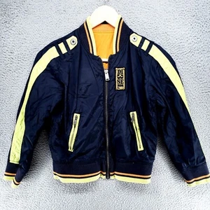 Diesel Jacket Coat Youth Boys M Blue Yellow Zip Up Reversible w/ Patches - Picture 1 of 19