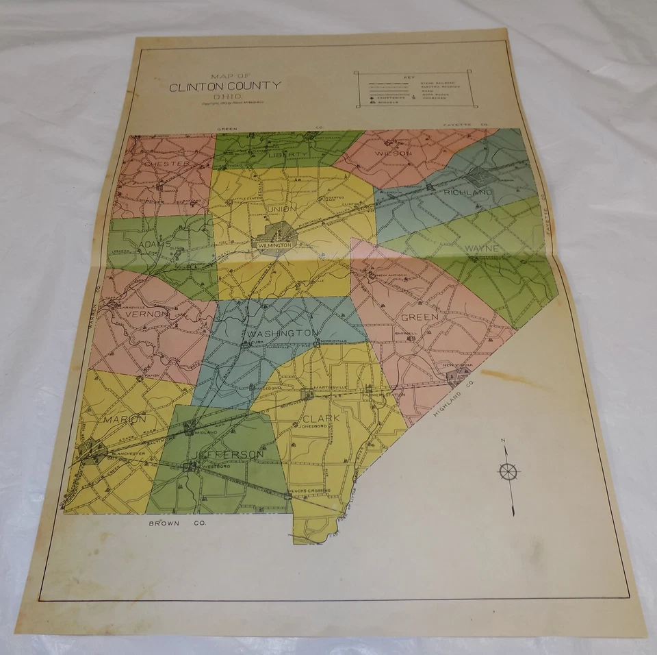 Mapa antiguo Rand-McNally 1910///CLINTON COUNTY, OHIO Foto 1 de 1