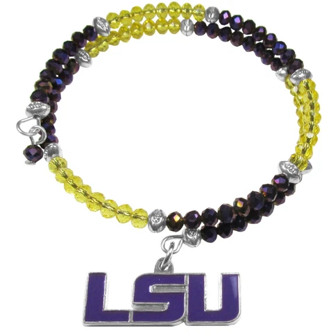 LSU Tigers Crystal Memory Wire Bracelet w/ Charm NCAA Licensed Jewelry Cover