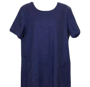 Studio Ease Women Linen Maxi Dress Size 12 Purple Short Sleeve Pockets Lagenlook - Picture 1 of 9
