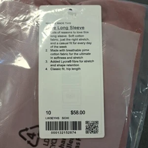 OEM Nuevo Con Etiqueta Lululemon Love Manga Larga LW3EYHS Talla 10 Color Spiced Chai. - Imagen 1 de 4