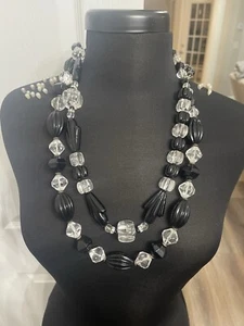 Lot Of 2 VINTAGE Faceted Black And Clear Lucite Beaded Necklaces Art Deco 1950s - Picture 1 of 8