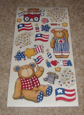Hoja de pegatinas diseño Karen Foster ~ Osos con lentejuelas estrella patriótica... Me encanta EE. UU. Foto 1 de 2