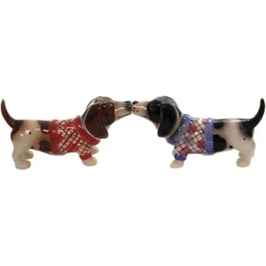 Nothing But a Hound Dog Kissing Ceramic Magnetic Salt and Pepper Shaker Set - Picture 1 of 4