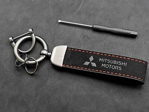 Mitsubishi Keychain Leather Logo Keyring Lanyard Car Accessories Gift For Men - Imagen 1 de 2