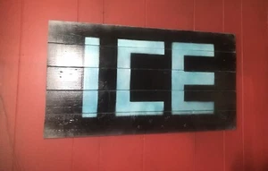 ICE Sign 32” Rustic Folk Art Fishing Hunting Cabin Decor Beach Bait Tackle Beer - Picture 1 of 12