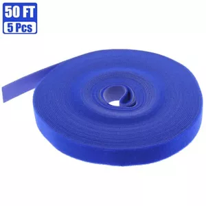 5 Pcs 50FT Roll Hook Loop Self Adhesive Tape Cable Tie Strap Wrap Fastener Blue - Picture 1 of 1