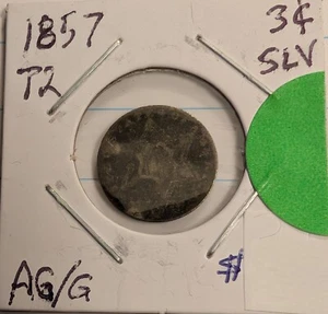 1857 3-Cent Silver Nickel, Type 2 (AG/G Condition) - Picture 1 of 4
