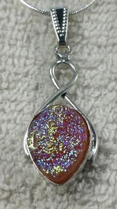 1.75" TITANIUM DRUZY AURA QUARTZ AQUA GREEN STERLING SILVER PENDANT NECKLACE 24" - Picture 1 of 9