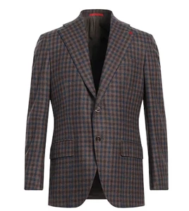 Isaia Tailored-Fit Brown Blue Check Wool Cashmere Sport Coat 56R (Eu 46) NWT - Picture 1 of 10