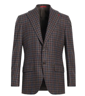 Isaia Tailored-Fit Brown Blue Check Wool Cashmere Sport Coat 56R (Eu 46) NWT - Image 1 of 4