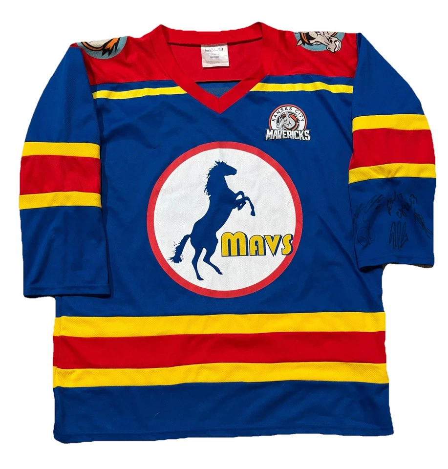 Camiseta de hockey firmada por los Kansas City Mavericks. Hombre XL. Azul. Rojo. Foto 1 de 4