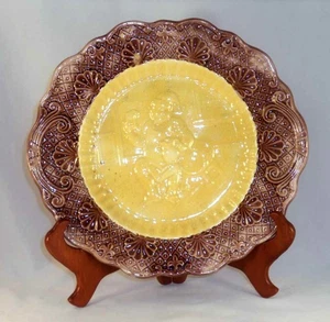 Vintage Majolica 11" Plate Raised Man Drinking Beer Design Yellow & Brown Colors - Picture 1 of 4