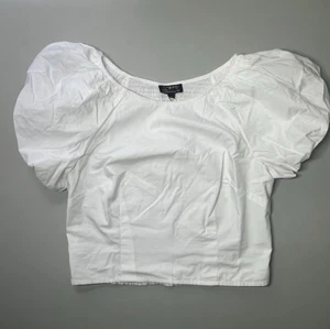 J Crew Fitted Puff Sleeve Top Womens Small White Cropped Smocked Clean Beauty - Picture 1 of 8