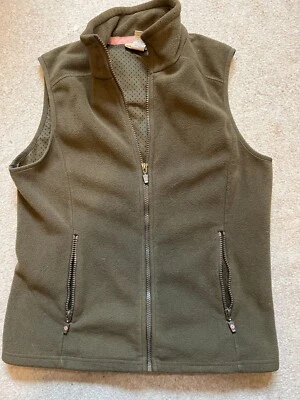 Chaleco tallado con volantes verde oliva para mujer talla mediana polar sin mangas cremallera completa Foto 1 de 3