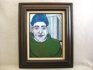 Original männliches Porträtgemälde des Mannes in blauer Mütze gerahmt feine Wandkunst - Bild 1 von 3