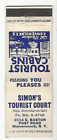 Mamaroneck, Ny~Simon's Tourist Auto Court/Cabins~Advertising Matchbook Cover