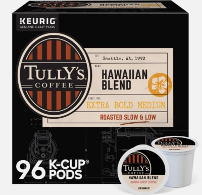 Tully's Coffee Hawaiian Blend K-Cups, Medium Roast Coffee, 96 Count