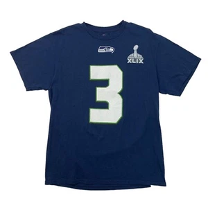 Majestic T Shirt Mens L Large Seattle Seahawks Super Bowl XLIX Russell Wilson #3 - Picture 1 of 8