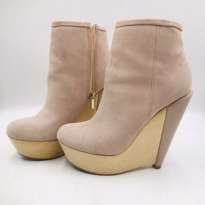 Botas anabela femininas Kelsi Dagger Acalia tamanho 8 rosa blush camurça couro dourado - Imagem 1 de 4