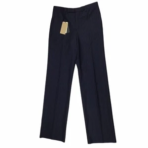$695 Burberry Flat Front Dress Pants Navy Pinstripe Wool Unhemmed Mens 46 IT - Picture 1 of 5