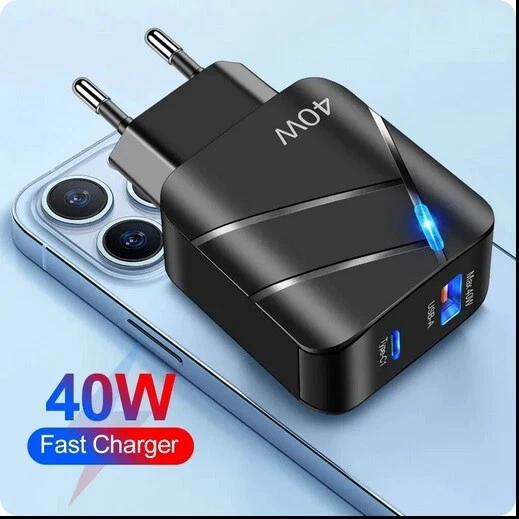 40W Schnellladegerät USB Typ-C und Typ-A für Samsung Iphone Xiaomi Redmi Huawei - Bild 1 von 1