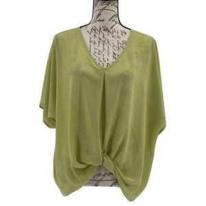 She + Sky Top neu ohne Etikett 70 % Seide limettengrün transparent V-Ausschnitt Kimono Bluse Größe Small - Bild 1 von 6