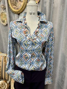 Camicia elegante blu fantasia floreale taglia L con collana nuova con etichetta - Foto 1 di 11