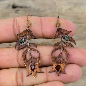 Pink Tourmaline Rough Copper Gift For Friend Electroformed Earrings 2.48" - Picture 1 of 6