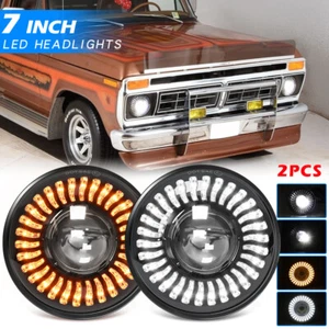Pair 7" LED Headlight Halo DRL Hi/Lo For1953-1977 Ford F-100 F-250 F-350 Pickup - Foto 1 di 13