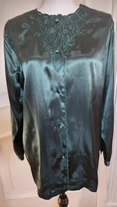 HASTING & SMITH Satin Vintage 80s Button Down Embroidered Blouse  Size 10 NEW - Picture 1 of 7