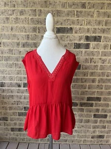Max Studio Damengröße M rot ärmellos V-Ausschnitt Pullover Bluse neu mit Etikett UVP $ 88 - Bild 1 von 6