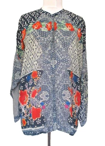 Top túnica Johnny Was pequeña mujer multicolor cupro rayón manga lengüeta enrollable - Imagen 1 de 5