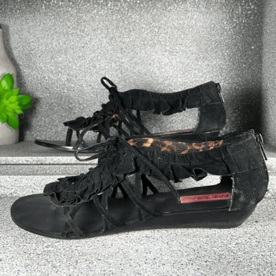 Betsey Johnson Suede Leather Lace Up Wedges Sandals Shoes Size 8.5 - Изображение 1 из 4