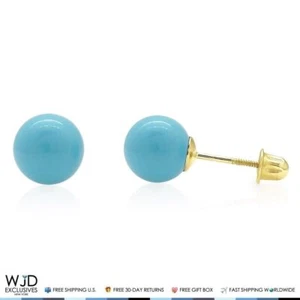 14k Yellow Gold Blue Turquoise Screw Back Ball Stud Earrings 3mm-8mm - Picture 1 of 20
