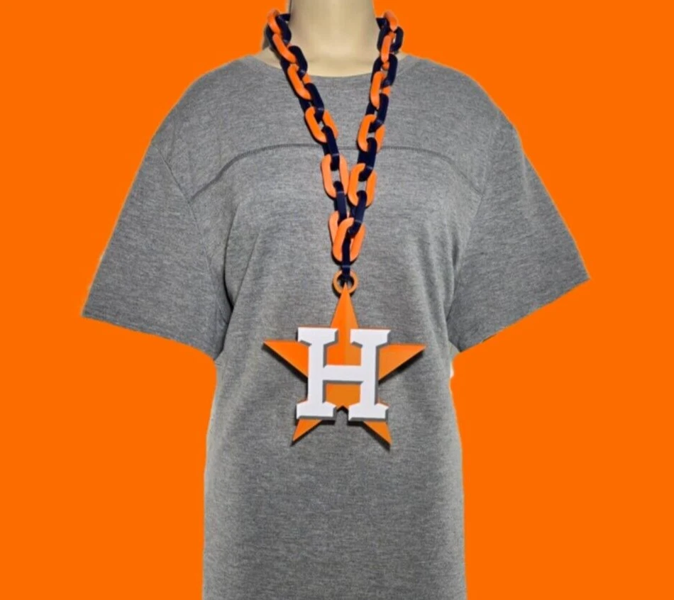 Houston Astros Big Logo Fan Hype Chain 5+ Necklace Colors MLB Baseball Man Cave - Image 1 of 3