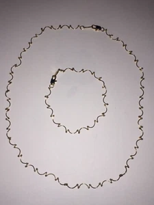 24K GB Gold gebunden gebogen Stab Glieder Perlen Ende 7” Armband 19” Halskette Set - Bild 1 von 3