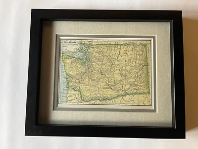 Washington State Map, Frame/Dbl Mat from the 1927 World Atlas SEE DESCRIP - Image 1 of 3