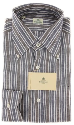 Camisa Borrelli a Rayas Azul Marino - Extra Delgada - 15.75/40 - (EV127LIVIO) Foto 1 de 4