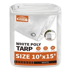 10'x15' White Tarp Waterproof 7.5 mil Medium Duty All Purpose Poly Tarps Cove... - Bild 1 von 8