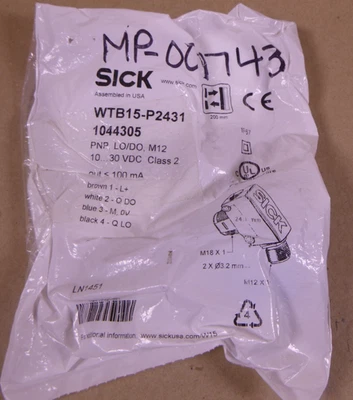Sick WTB15-P2431 Photoelectric Sensor 1044305 10-30VDC PNP LO/DO M12 - Image 1 of 3