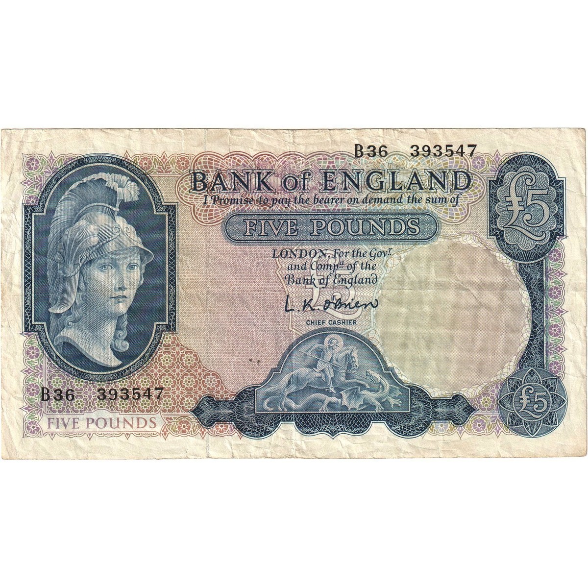 イギリスの£5, £10, £50旧紙幣とコインセット