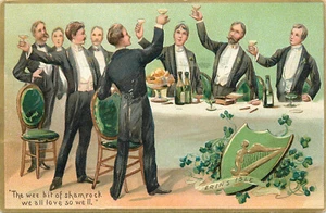 Esmoquin en relieve Tuck Día de San Patricio Postal Isla Esmeralda 157 Hombres Brindis - Imagen 1 de 2