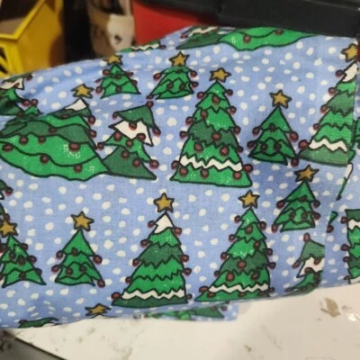 Edredón de algodón de colección tela artesanal 44" x 1 año por comprar árboles de Navidad cielo azul nieve Foto 1 de 3