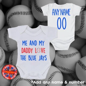 Mono personalizado de regalo de bebé Blue Jays ""Me & My Daddy Love"" abuelo momia - Imagen 1 de 1