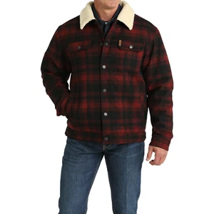 Cinch Men's Wooly Red Plaid Trucker Jacket MWJ1511009 - Picture 1 of 12