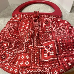 Original Handmade In USA Gingham Cloth Handbag Red/White - Picture 1 of 5