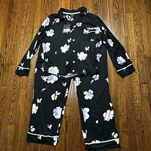 Vera Wang Button Up Pajama Lounge Set Size XXL Black Long Sleeve Pockets NWT - Picture 1 of 8