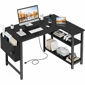 Home Office Work Corner Table Small L Shaped Computer Desk with Storage Shelves - Picture 1 of 9